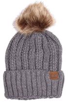 Grey Vertical Knit Cozy Lined Pom Hat