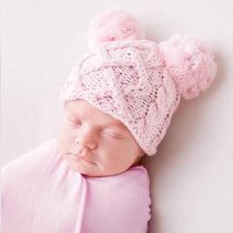 Pink Double Pom Newborn Hat