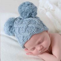 Baby Blue Double Pom Newborn Hat