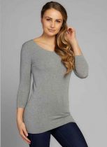 Heather Silver Bamboo Long Sleeve Scoop Neck Top