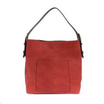 Red Faux Linen Hobo With Coffee Handle