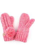 Youth Pink Fuzzy Lined Pom Mittens