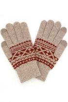 Beige Knit Aztec Pattern Gloves