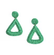 Green Beaded Rounded Triangle  Earrings