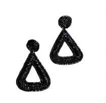 Black Beaded Round Triangle Earrings