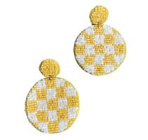 Yellow Checkered Circle Earrings