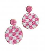 Pink Checkered Circle Earrings