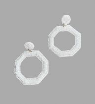 White Beaded Octagon Earrings