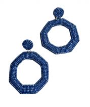 Navy Beaded Octagon Earrings