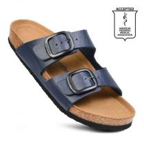 Arete Navy Dual Strap Slide Sandals