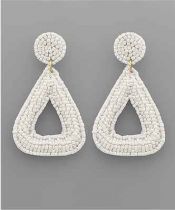 White Beaded Rounded Triangle Earrings