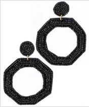 Black Beaded Octagon Earrings