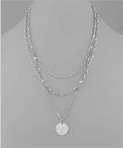 Silver Textured Disk Layer Necklace