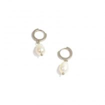 Silver Huggie Hoop Freshwater Pearl Earrings