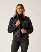 Rhea Dark Brown Plaid Wool Trucker Jacket