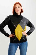 Black Argyle Cowl Sweater