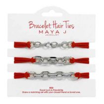 Silver & Red Hair Tie Bracelet Set