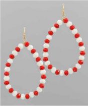 Red & White Beaded Teardrop Earrings