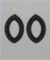Black Glass Bead & Raffia Earrings