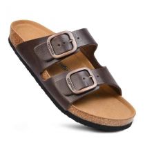 Brown Arete Dual Strap Slide Sandal