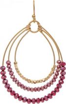 Gold & Raspberry Stripe Teardrop Glass Bead Earrings