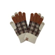 Brown Plaid Knit Gloves