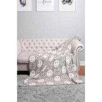 Gray Lux Happy Face Throw Blanket