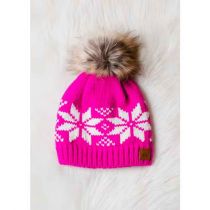 Pink & White Snowflake Pom Hat