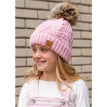 Youth Pink Cable Pom Hat