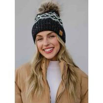 Charcoal Speckled Pattern Pom Beanie Hat