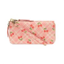 Cherries On Pink Plaid Chloe Zip Around Wallet