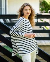 White & Navy Stripe Catalina Crewneck Sweater