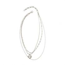 Silver Triple Chain Heart Necklace