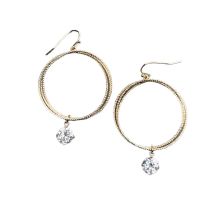 Gold Round Wire Crystal Drop Earrings