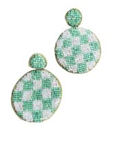 Mint Checkered Circle Earrings