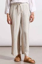 French Oak Stripe Flowy Linen Drawstring Waist Pants