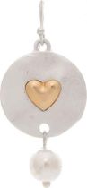 Two Tone Sweetheart Circle Earrings With White Beads