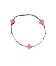 Sterling & Bright Pink Signature Cross 2mm Bead Bracelet