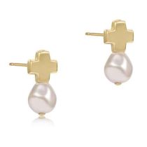 Pearl Signature Cross Gold Stud Earrings